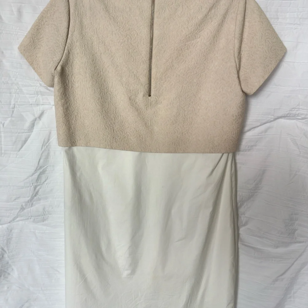 Cream Sheath Midi Dress with Crew Neck for Work